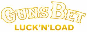 Логотип Guns Bet казино, жёлтый бренд Luck’n’Load