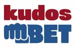 Логотип Kudos mBET для онлайн‑ставок, красно‑синий бренд